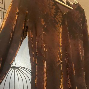 Y2K Warm Brown Crushed Velvet Shimmer Blouse Jaclyn Smith